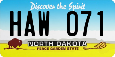 ND license plate HAW071