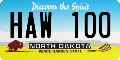 ND license plate HAW100