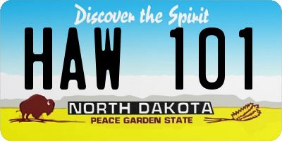 ND license plate HAW101