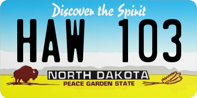 ND license plate HAW103