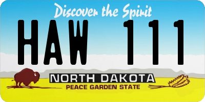 ND license plate HAW111