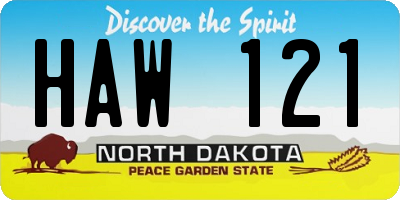 ND license plate HAW121