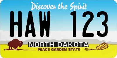 ND license plate HAW123