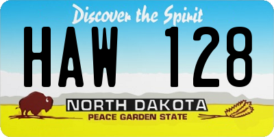 ND license plate HAW128