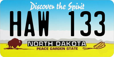 ND license plate HAW133