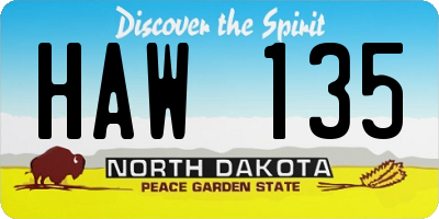 ND license plate HAW135