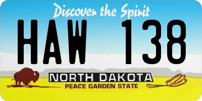 ND license plate HAW138