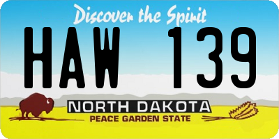 ND license plate HAW139