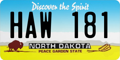 ND license plate HAW181