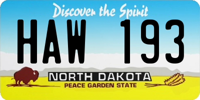 ND license plate HAW193