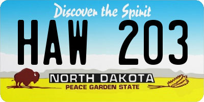 ND license plate HAW203