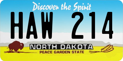 ND license plate HAW214