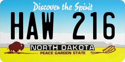 ND license plate HAW216