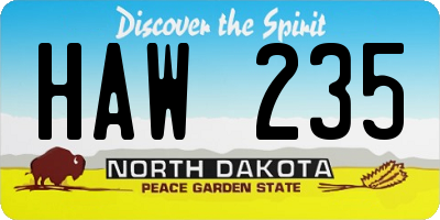 ND license plate HAW235