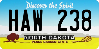 ND license plate HAW238