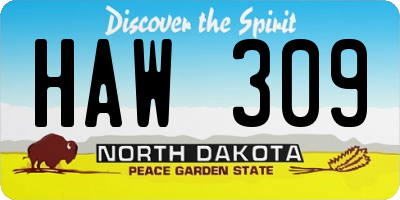 ND license plate HAW309