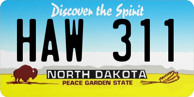 ND license plate HAW311