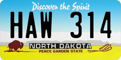 ND license plate HAW314