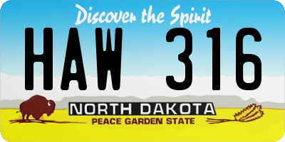 ND license plate HAW316