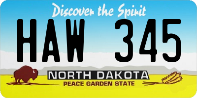 ND license plate HAW345