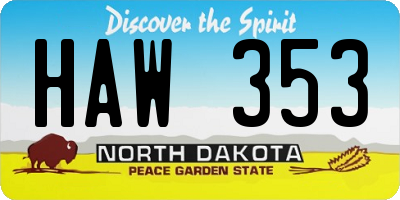 ND license plate HAW353