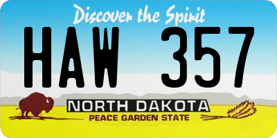 ND license plate HAW357