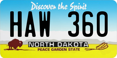 ND license plate HAW360