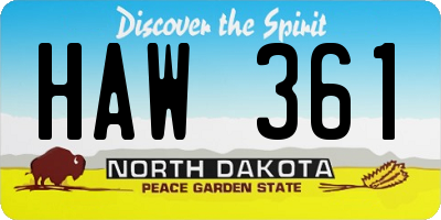 ND license plate HAW361