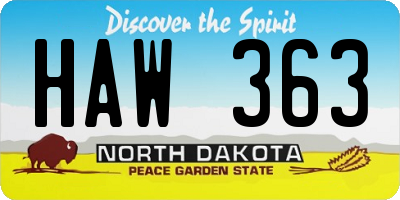 ND license plate HAW363