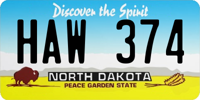 ND license plate HAW374