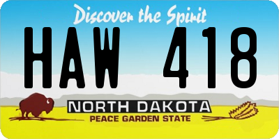 ND license plate HAW418