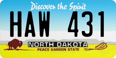 ND license plate HAW431