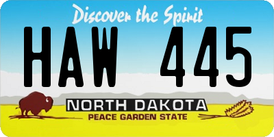 ND license plate HAW445