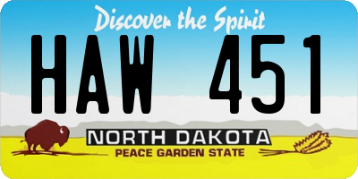 ND license plate HAW451