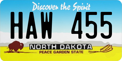 ND license plate HAW455