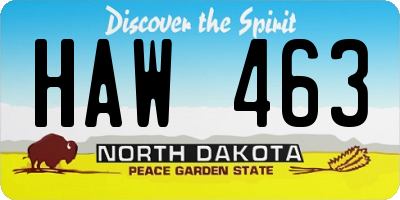 ND license plate HAW463