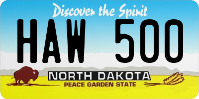 ND license plate HAW500