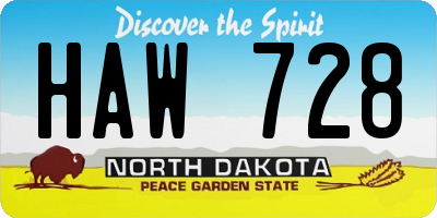 ND license plate HAW728