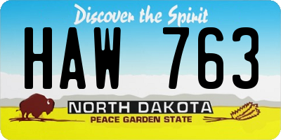 ND license plate HAW763