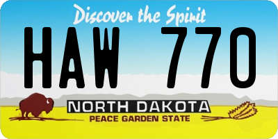 ND license plate HAW770