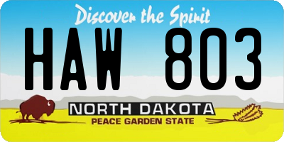 ND license plate HAW803