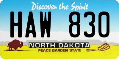 ND license plate HAW830