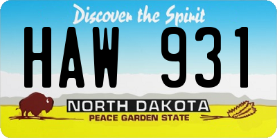 ND license plate HAW931