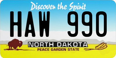 ND license plate HAW990