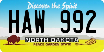 ND license plate HAW992