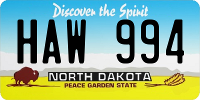 ND license plate HAW994