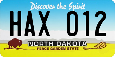 ND license plate HAX012