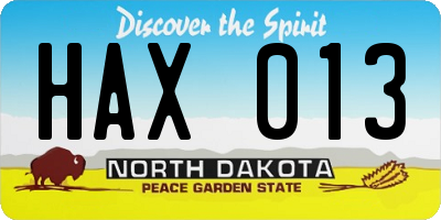 ND license plate HAX013