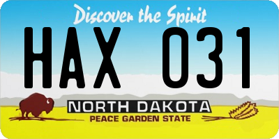 ND license plate HAX031