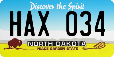 ND license plate HAX034